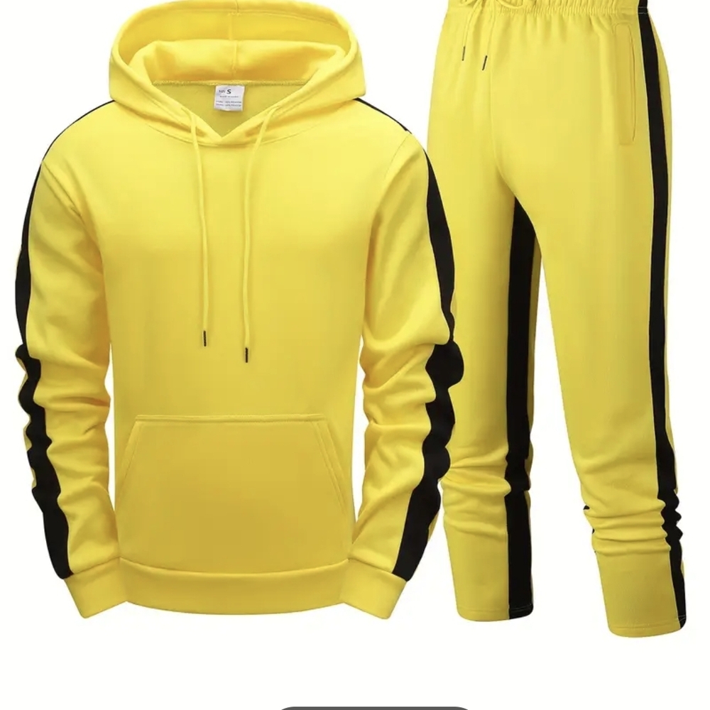 Yellow Hoodie and Joggers Set with Black Stripes